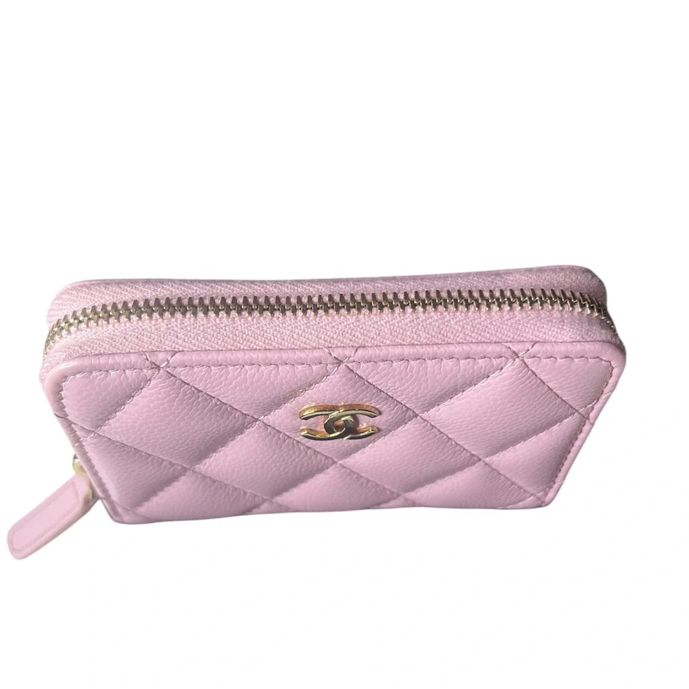 Chanel caviar quilted zip coin purse light pink
